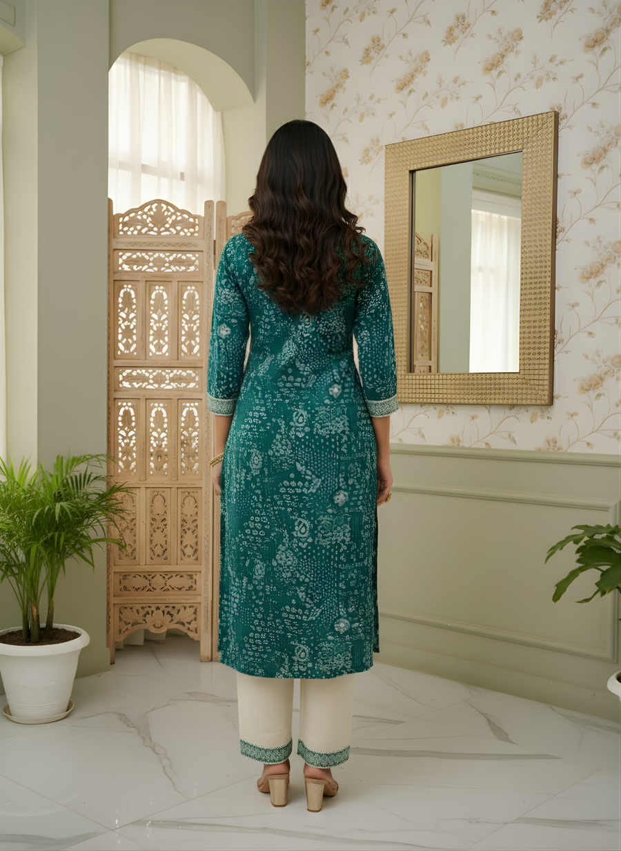 Blue Ethnic Cotton Kurta Set by Aaronee Jaipur