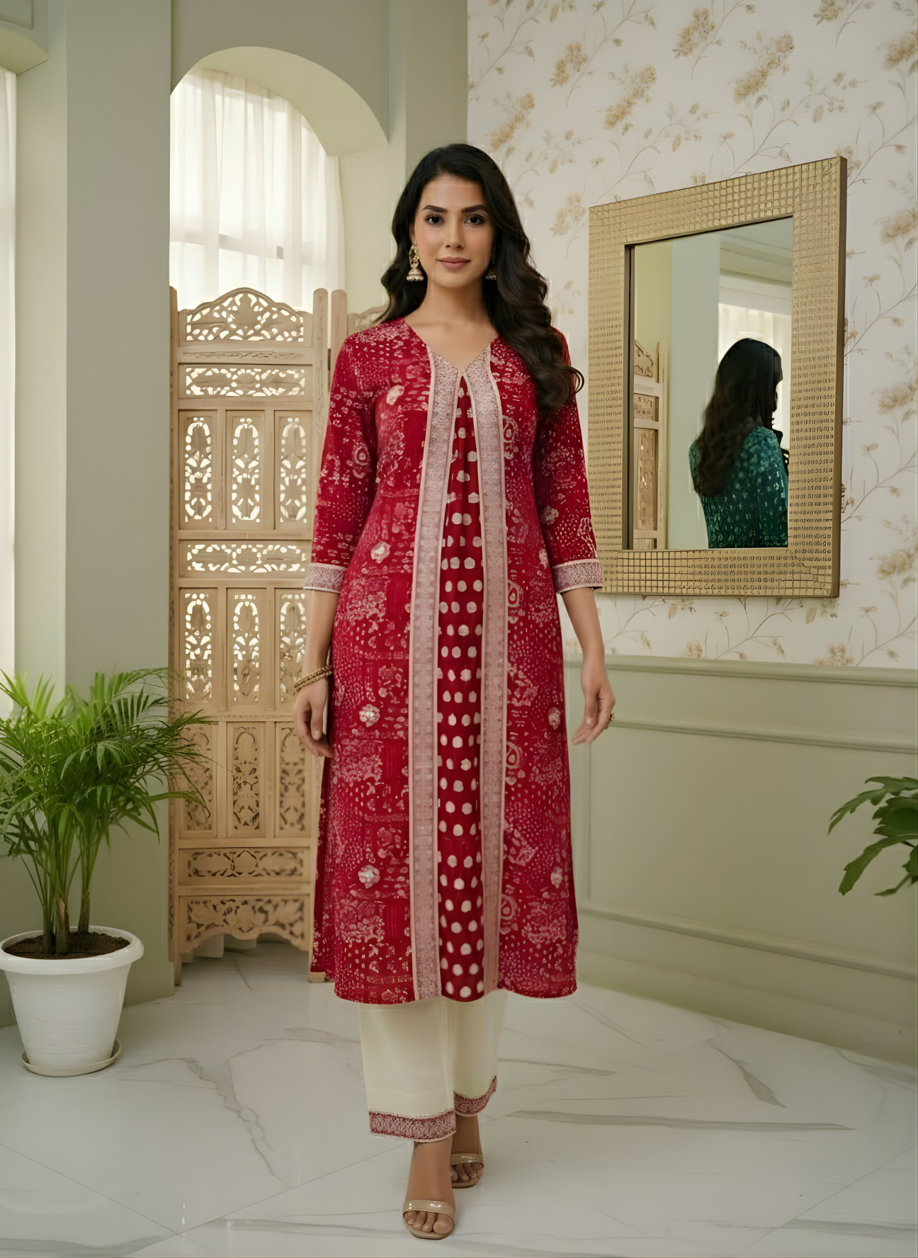 Aaronee Red Printed Pure Cotton Kurta Set for Women