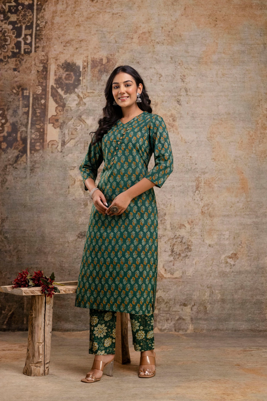 Green Floral Print Pure Cotton Kurta Set for Women – Aaronee Ethnic Wear