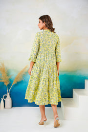 Aaronee Fancy Mustard Flared Dress