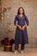 Navy Blue Pure Cotton Kurta Set with Handwork Neckline – Aaronee Ethnic Wear