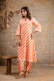 Orange cotton kurta set for women