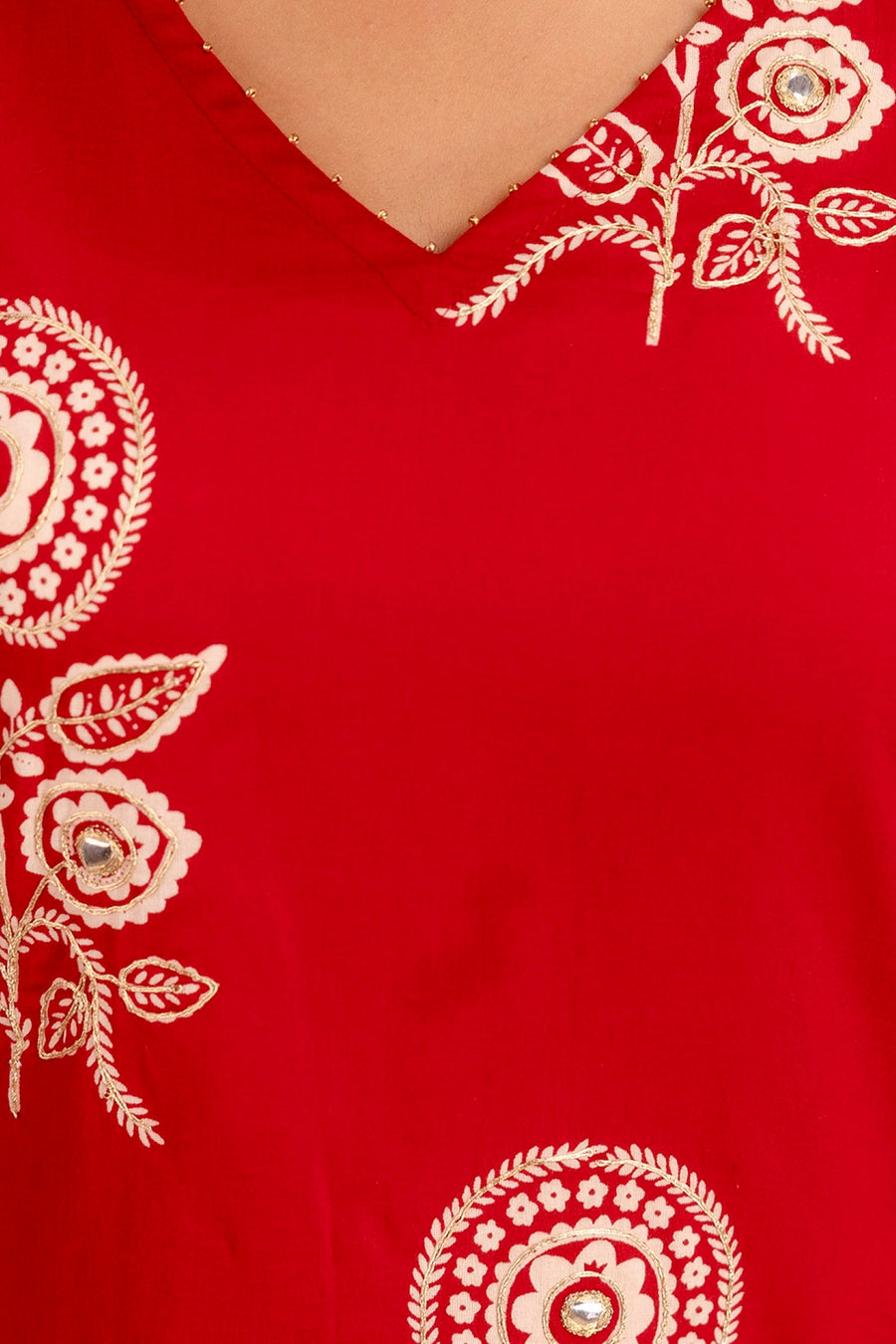 Party wear red co-ord set with embroidery