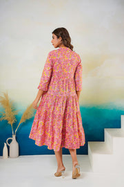 Pink Cotton Flared Dress by Aaronee