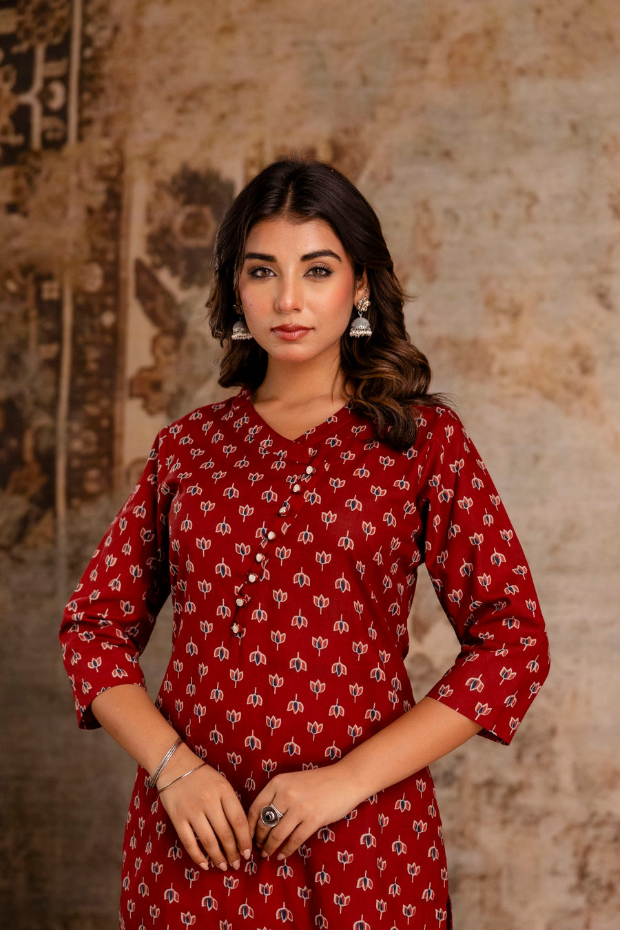 Pure cotton ethnic kurta set with printed pants