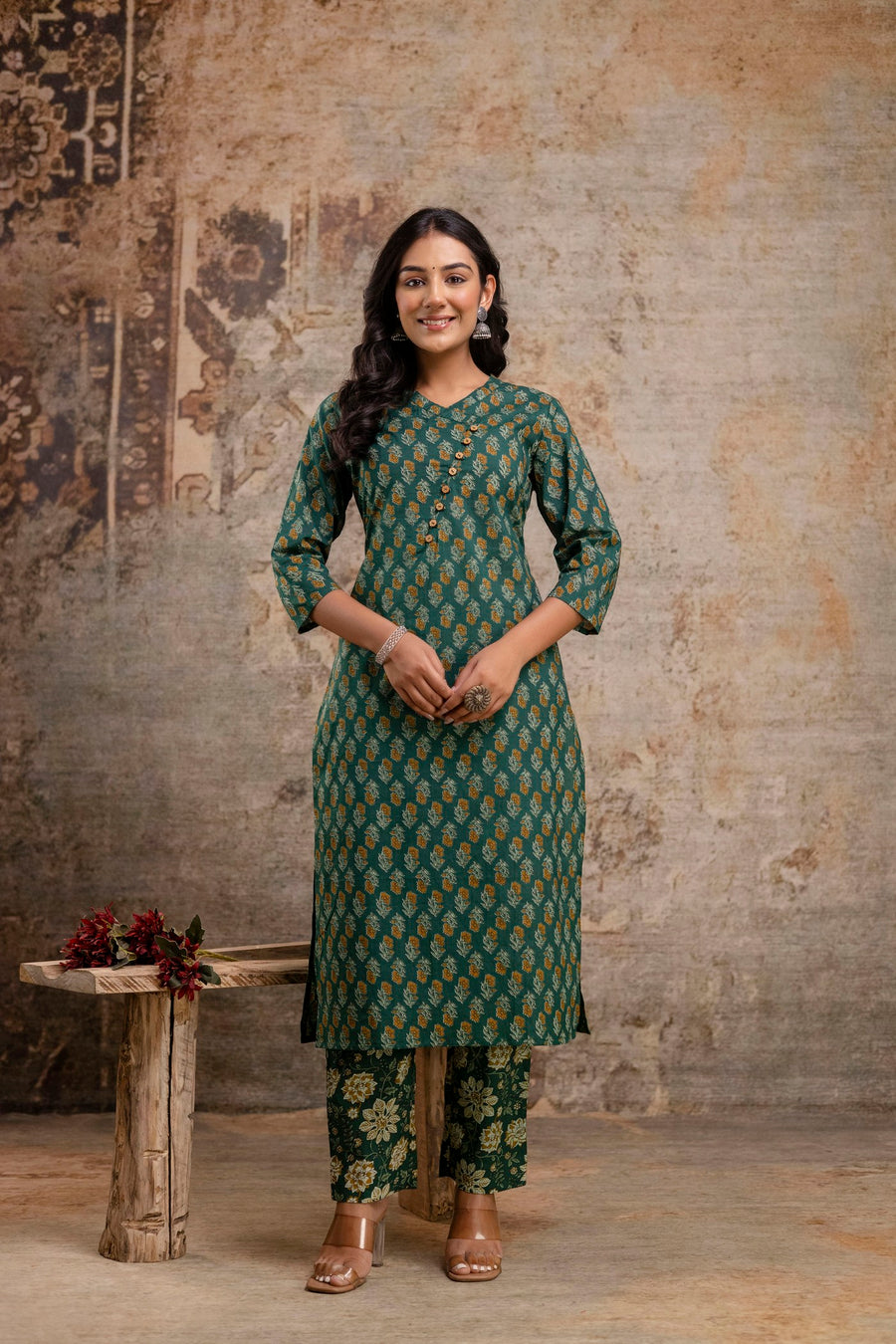 Green Floral Print Pure Cotton Kurta Set for Women – Aaronee Ethnic Wear
