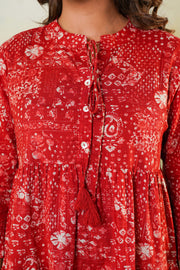 Red Printed Midi Length Dress Aaronee