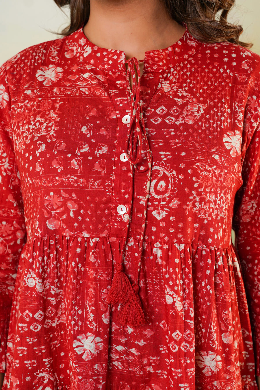 Red Printed Midi Length Dress Aaronee