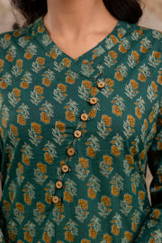 Green Floral Print Pure Cotton Kurta Set for Women – Aaronee Ethnic Wear