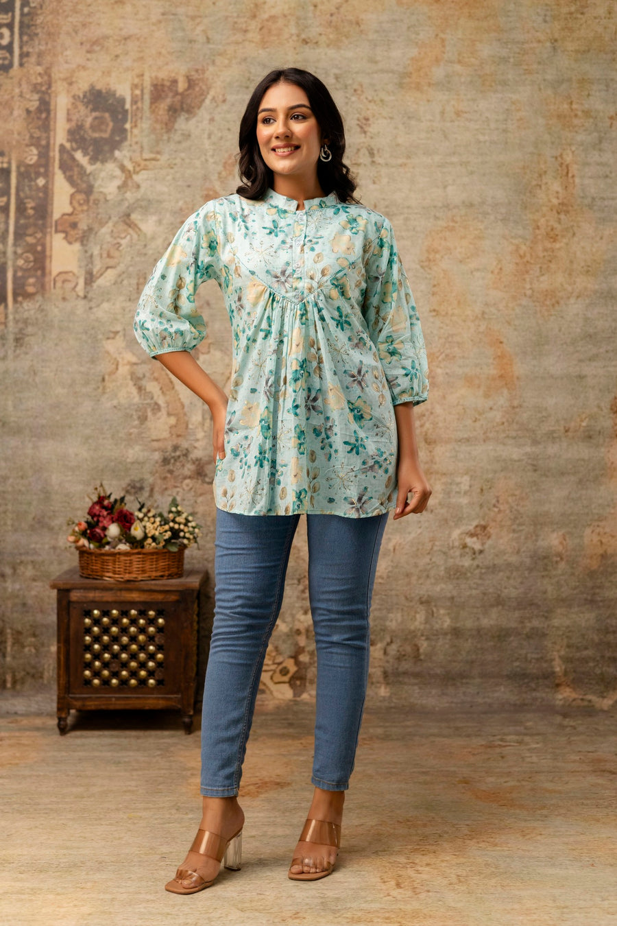 Floral print ethnic short kurti top