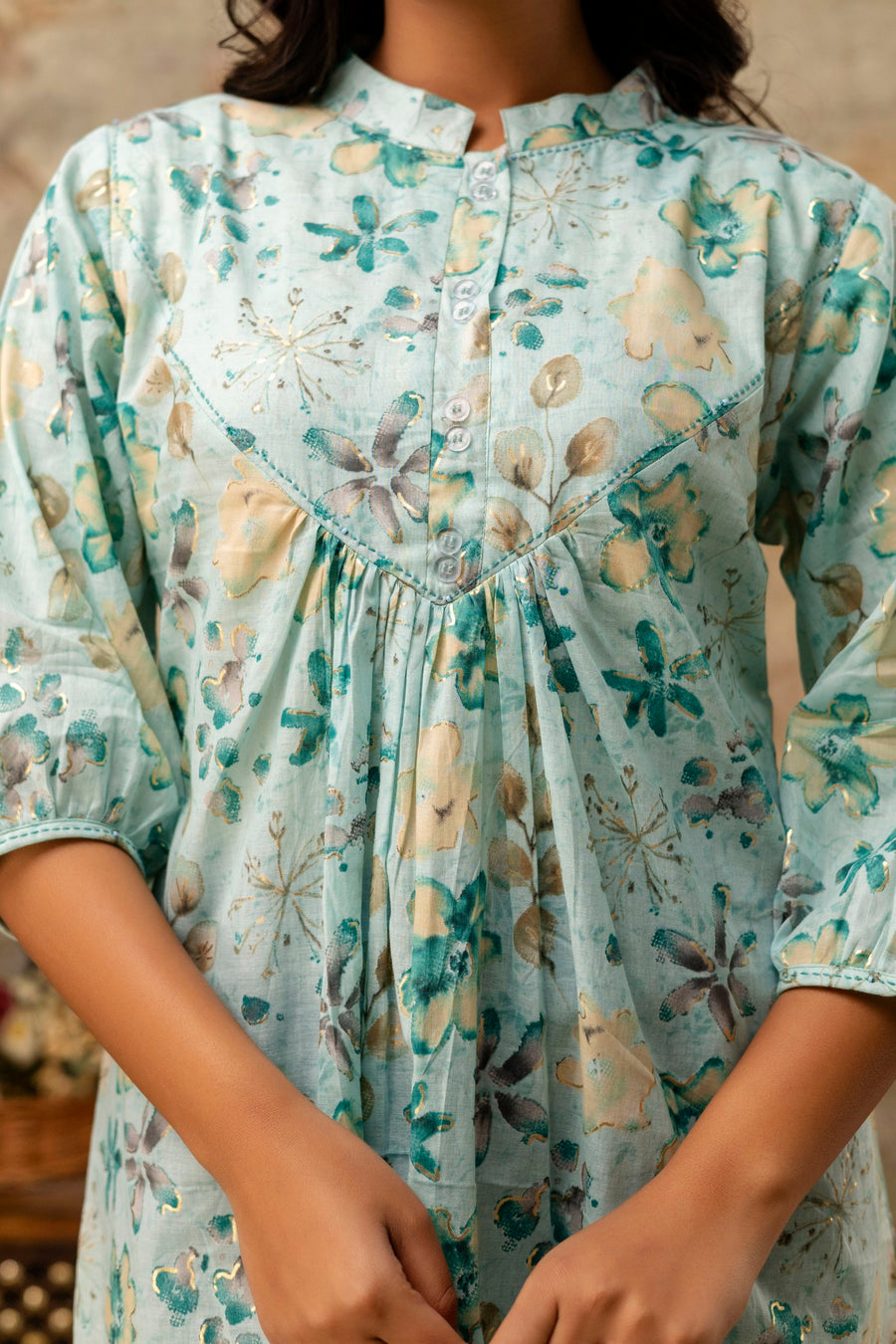 Soft breathable cotton short top in mint green shade