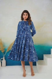 Navy blue cotton middy dress