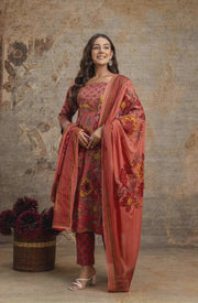Aaronee Pure Cotton Floral Print Dupatta Set for Women – Ethnic Wear with Elegant Design