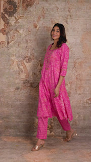 Elegant Pink Floral Pure Cotton Kurta Pant Set for Women – Aaronee Ethnic Wear