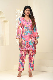 Pink Flower Cord Set for Women - Indo-Western Style | Aaronee