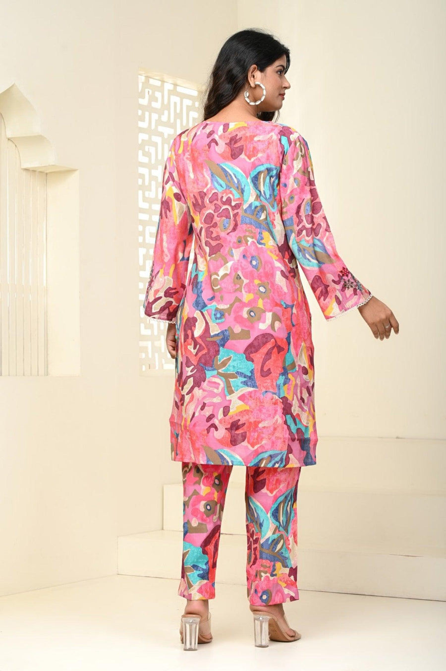 Pink Flower Cord Set for Women - Indo-Western Style | Aaronee