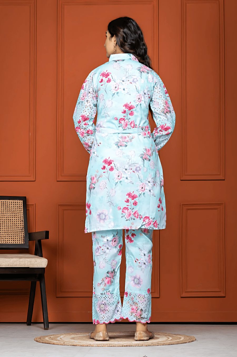 Indo-Western Light Blue Cord Set for Women | Aaronee