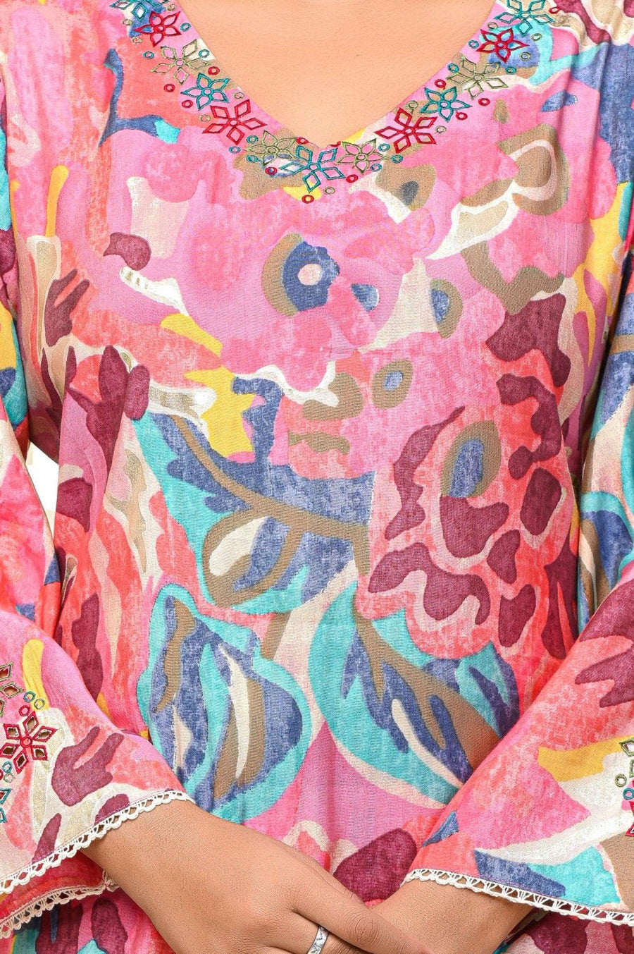 Pink Flower Cord Set for Women - Indo-Western Style | Aaronee