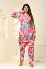 Pink Flower Cord Set for Women - Indo-Western Style | Aaronee