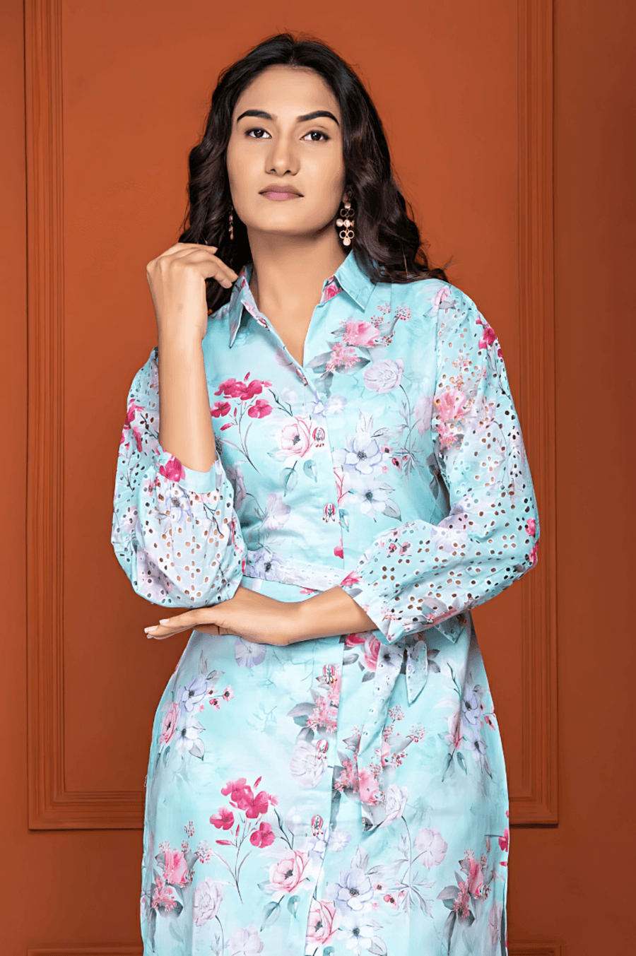 Indo-Western Light Blue Cord Set for Women | Aaronee