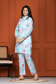 Indo-Western Light Blue Cord Set for Women | Aaronee