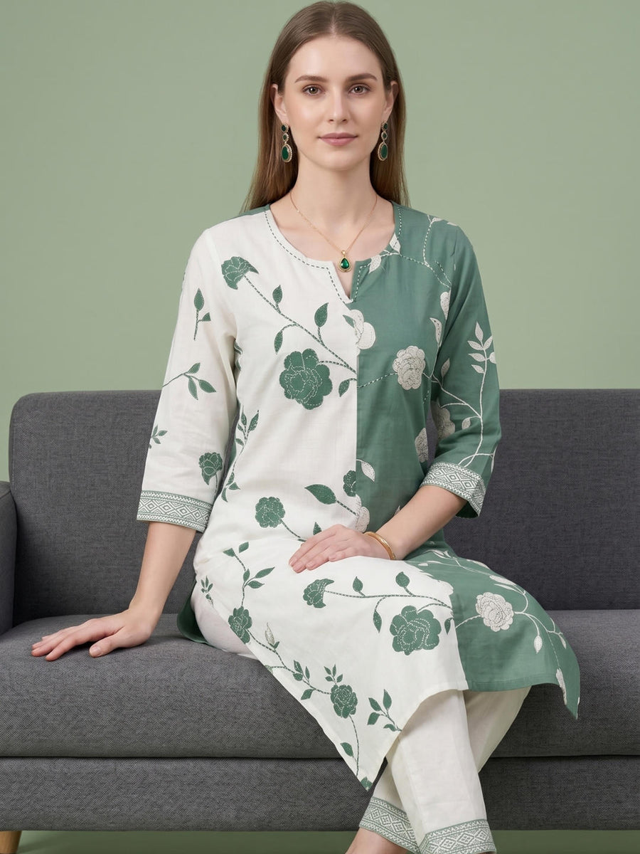 Dual Tone Floral Pure Cotton Ethnic Wear by Aaronee