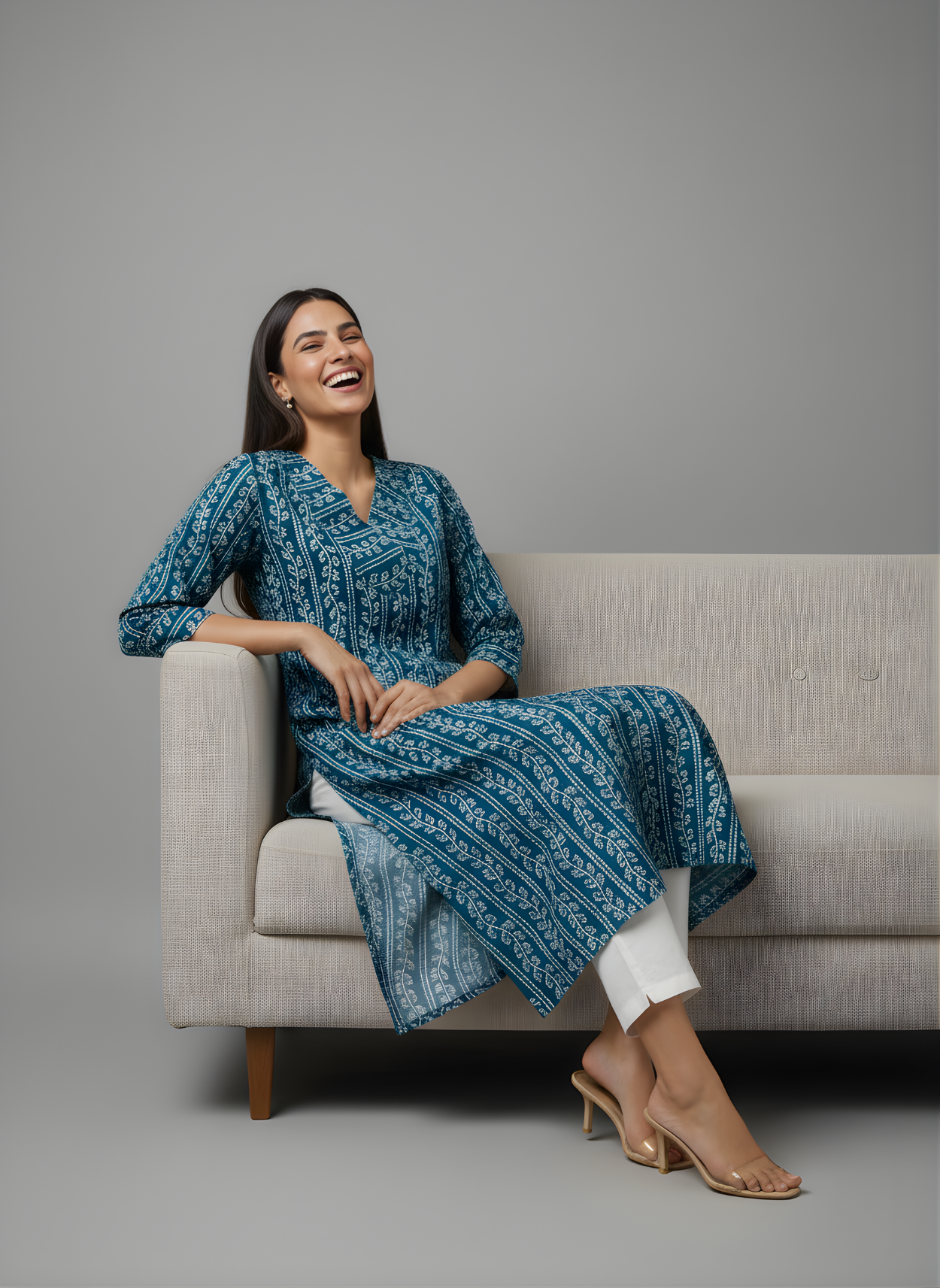 Women’s Teal Blue Straight Cotton Kurta by Aaronee