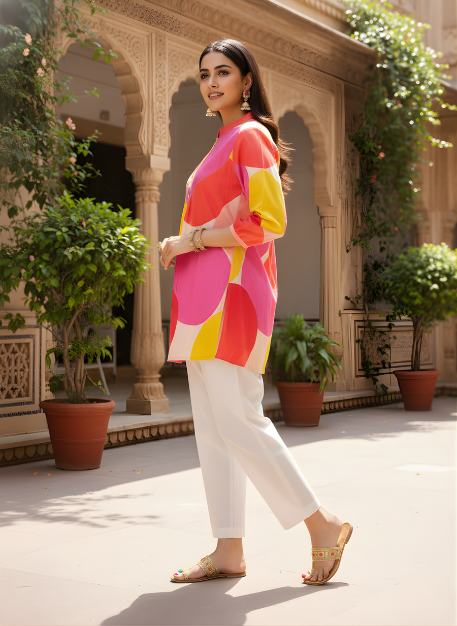 Aaronee Pure Cotton Multicolour Kurti Top
