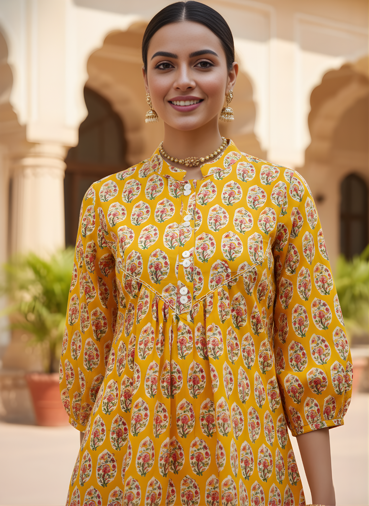 Aaronee Women’s Yellow Cotton Top Front View