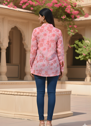 Pink Foil Print Shirts for Women in Indo-Western Style