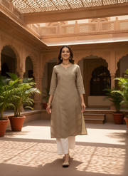 Aaronee Office Wear Beige Cotton Kurti