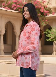 Pink Foil Print Shirts for Women in Indo-Western Style
