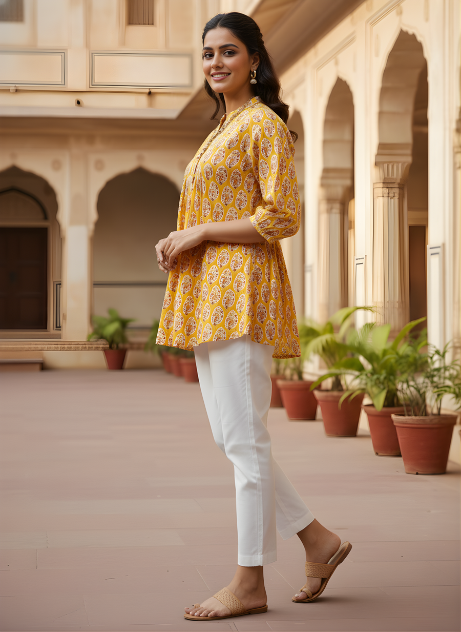 Aaronee Yellow Daily Wear Cotton Top