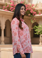 Pink Foil Print Shirts for Women in Indo-Western Style