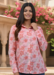 Pink Foil Print Shirts for Women in Indo-Western Style