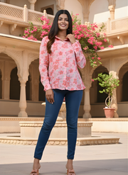 Pink Foil Print Shirts for Women in Indo-Western Style