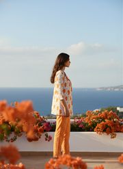 Trendy Orange Ikat Print Cotton Co-ord Set with Blazer for Women – Aaronee Western Collection