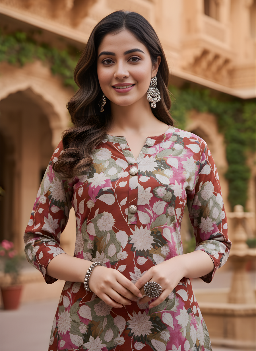 Magenta Flower Color Dhoti Kurta Set for Women