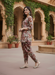 Magenta Flower Color Dhoti Kurta Set for Women