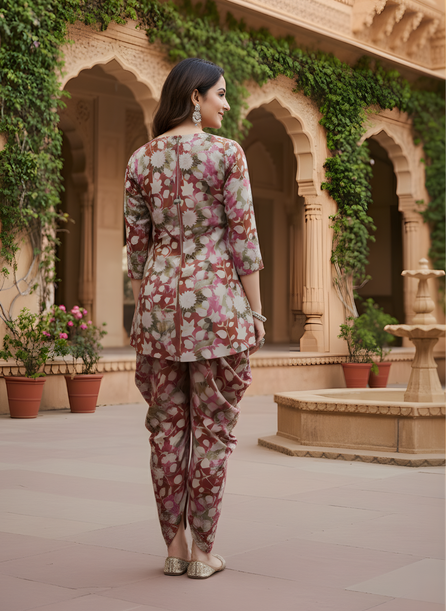 Magenta Flower Color Dhoti Kurta Set for Women