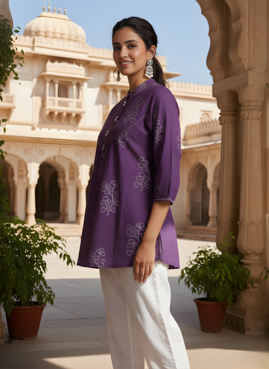 Aaronee Casual Wear Purple Cotton Kurti