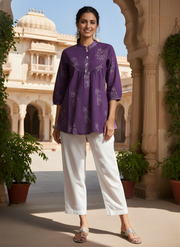 Aaronee Purple Ethnic Printed Cotton Top