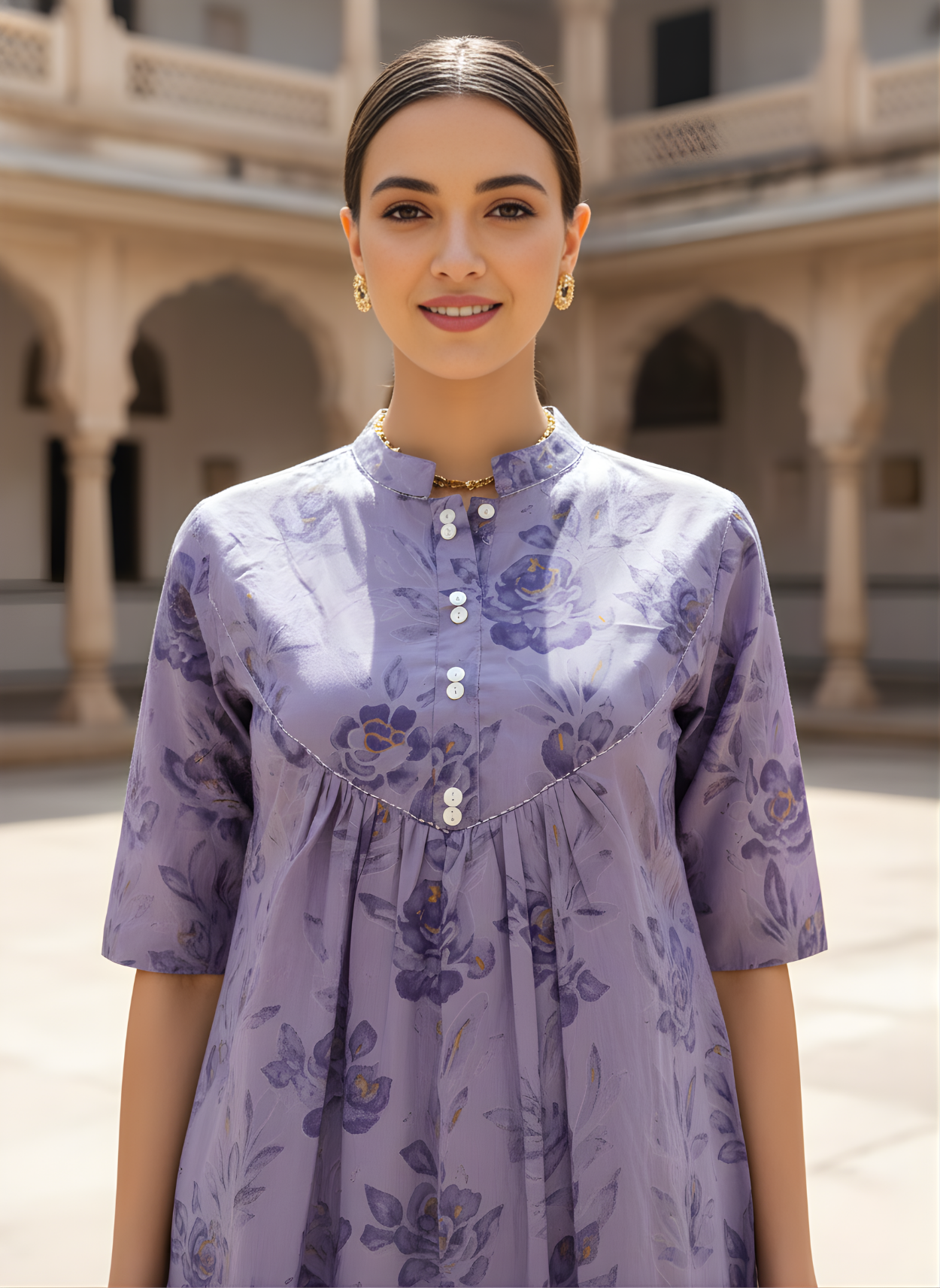 Aaronee Mauve Pure Cotton Printed Short Kurti Top for Women | Soft Everyday Wear