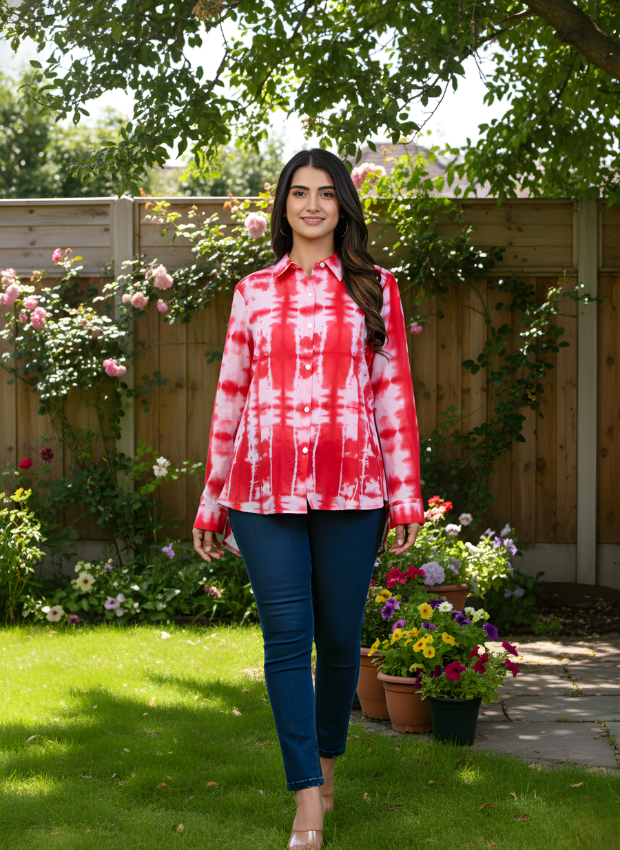 Red Tye and Dye Shirts for Women in Indo-Western Style