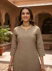 Aaronee Neutral Tone Embroidered Long Kurti