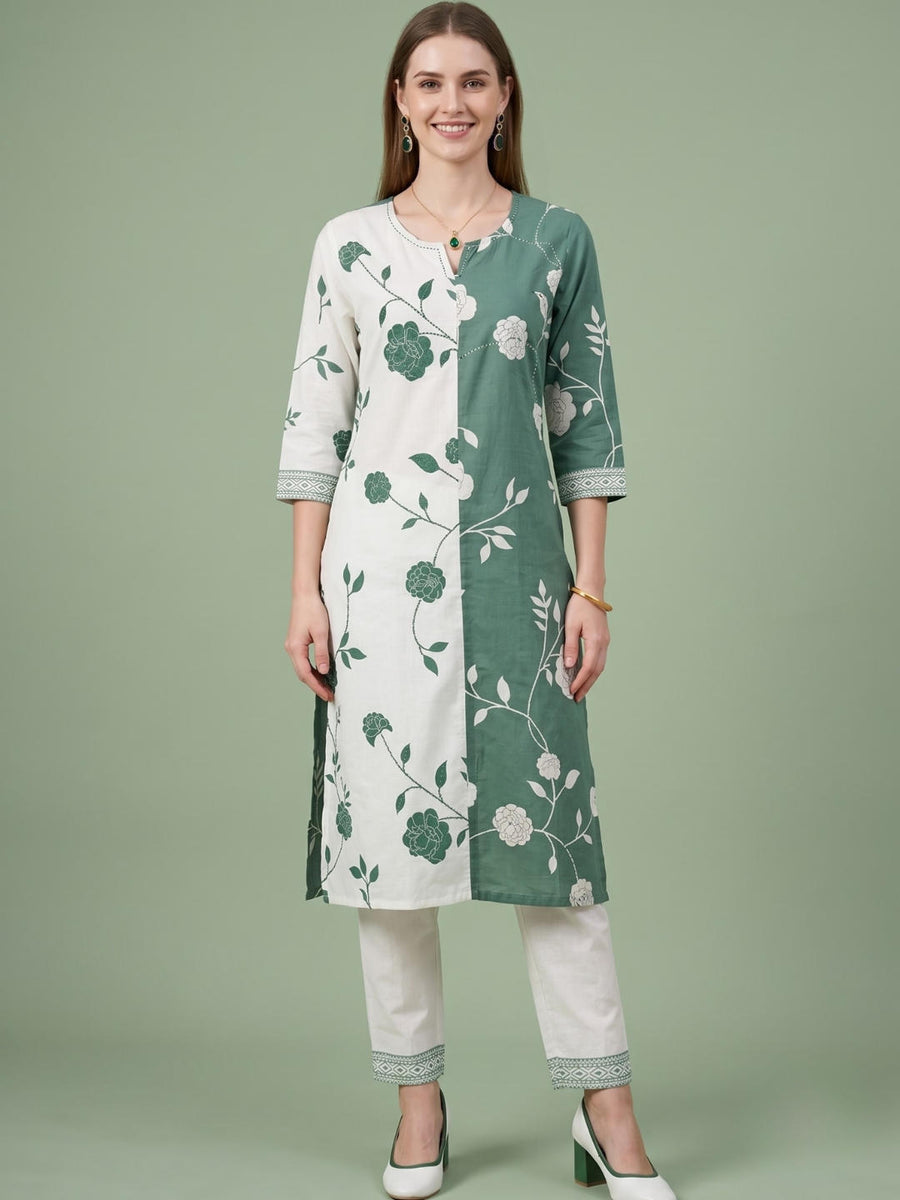 Elegant Cotton Kurta Set with Floral Print