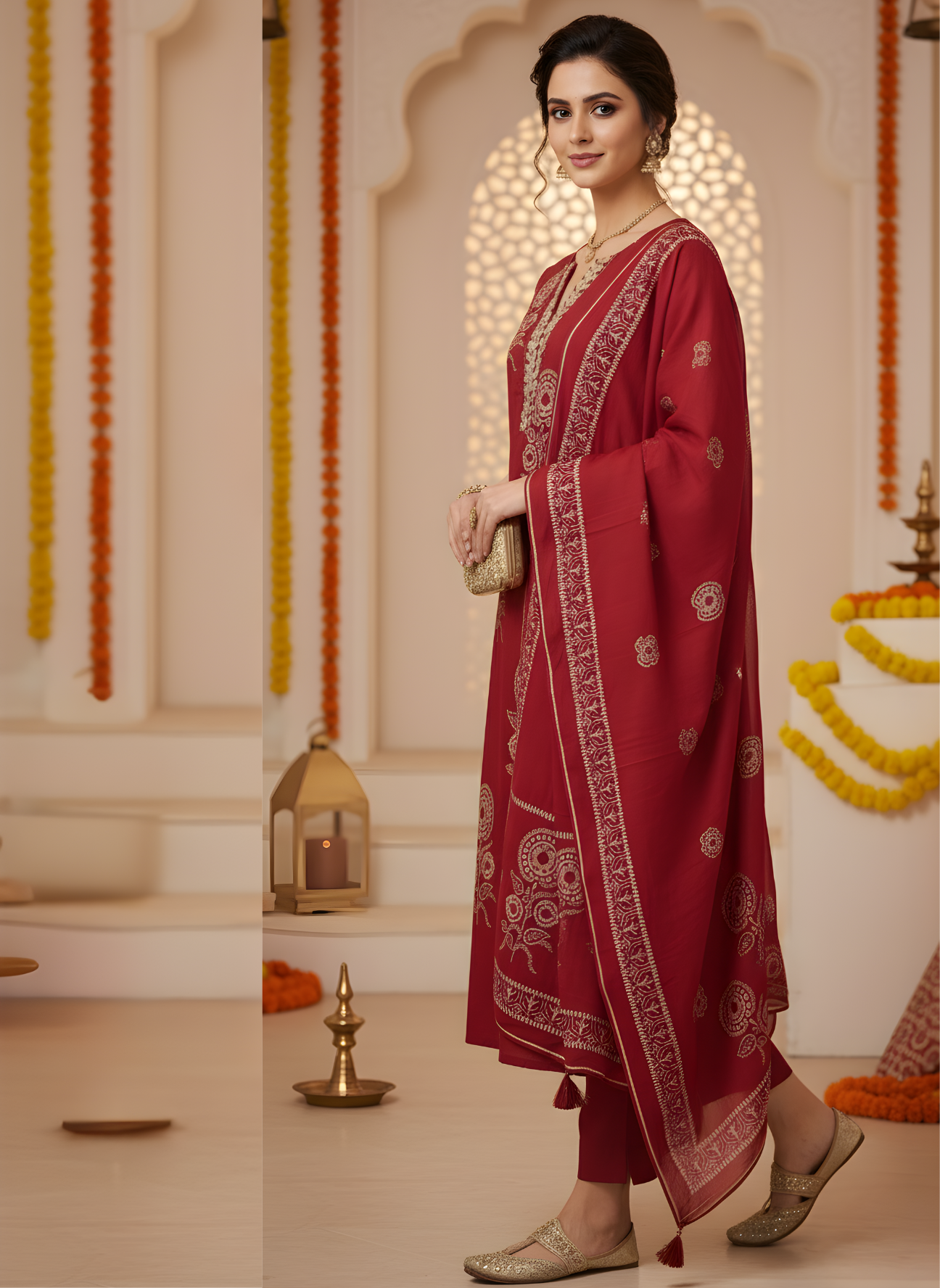 Pure Cotton Maroon Kurta Set for Women