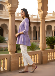 Aaronee Mauve Pure Cotton Printed Short Kurti Top for Women | Soft Everyday Wear