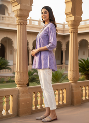 Aaronee Mauve Pure Cotton Printed Short Kurti Top for Women | Soft Everyday Wear