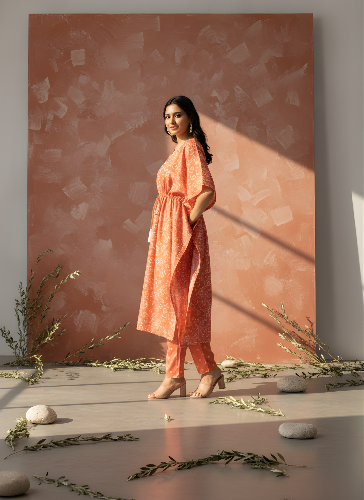 Kaftan in Modal Chanderi Fabric Cord Set for Women